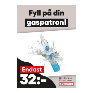 Skylt "Fyll på gaspatron"